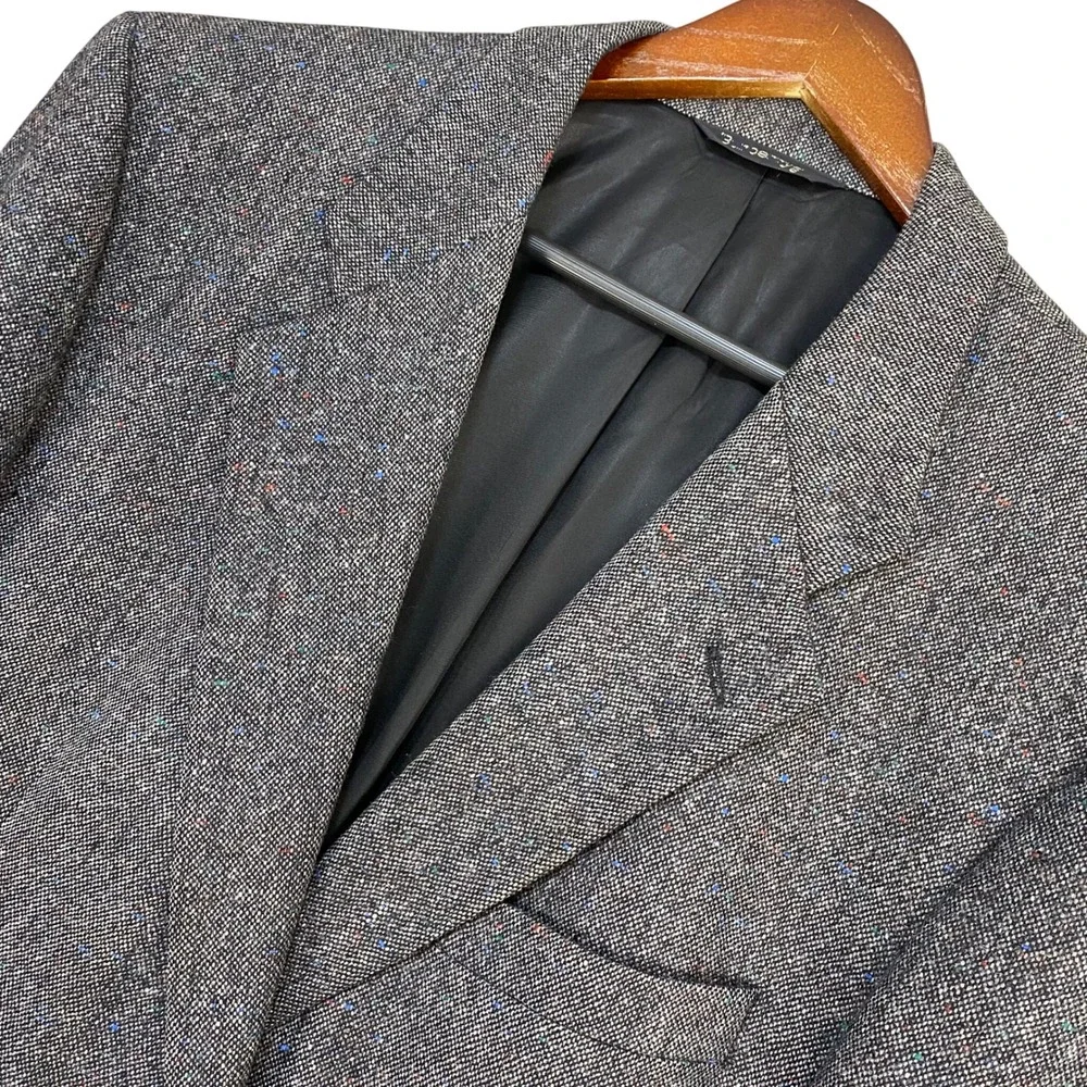 Vtg 80s Burberrys Nordstrom Gray Donegal Tweed Blazer 42R Wool Sport Coat USA